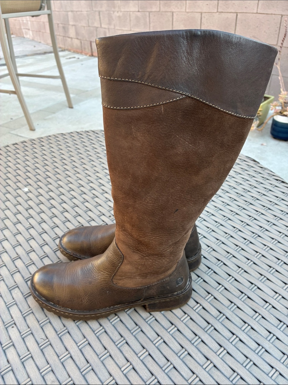 Born Two-Tone Brown Leather & Suede Knee Boots